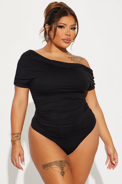 Brooklyn Black Ruched Off-Shoulder Bodysuit