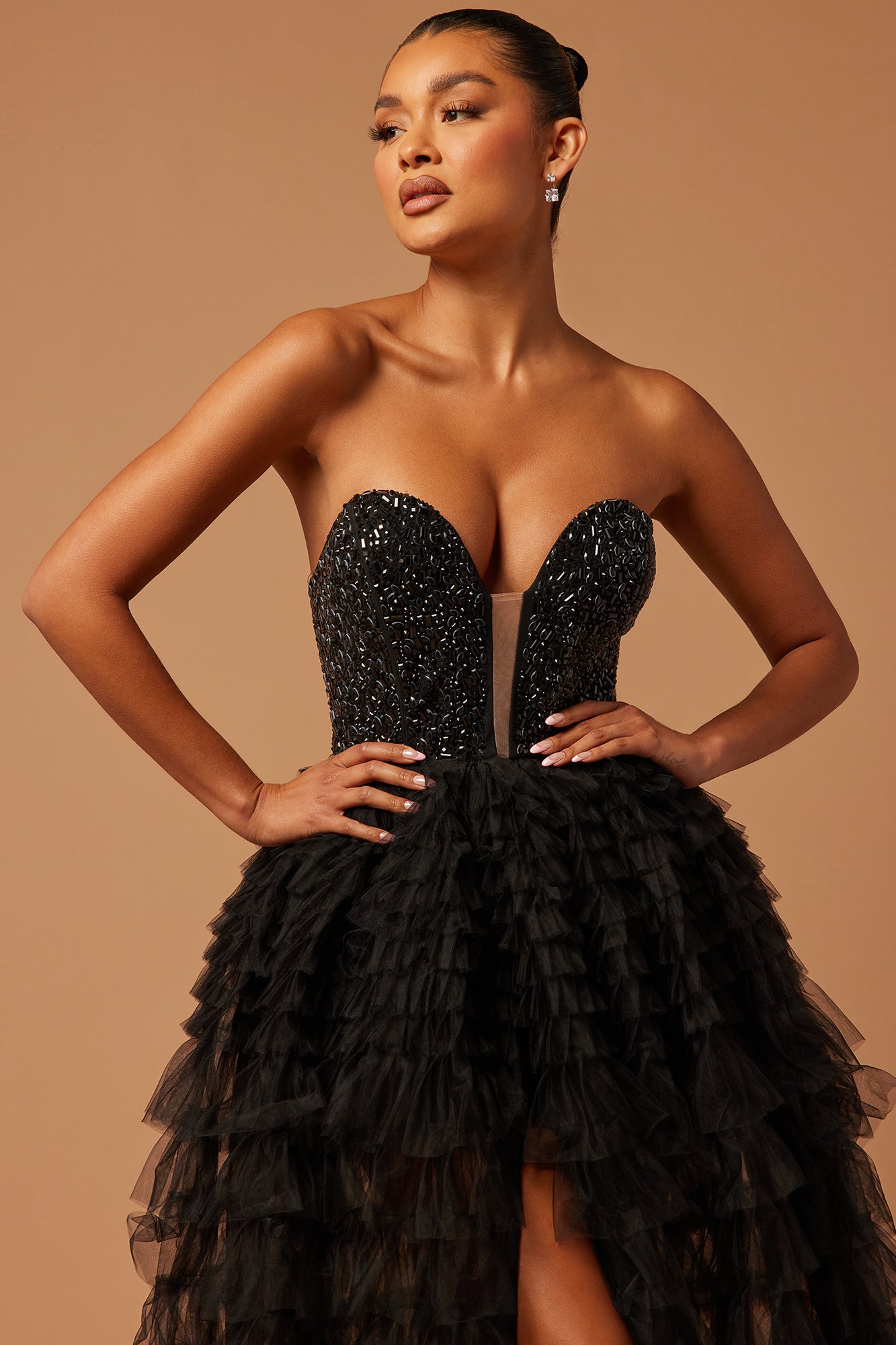 Blythe Black Strapless Ruffle Gown