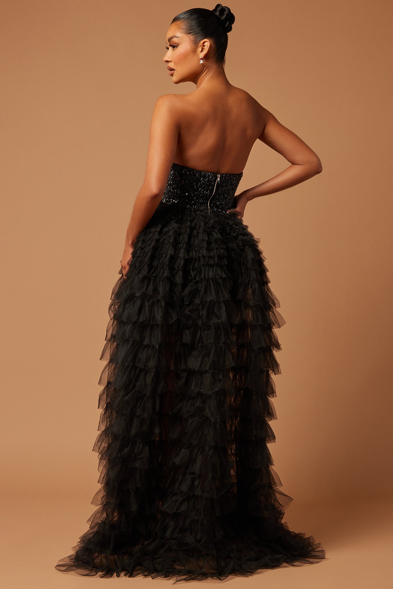 Blythe Black Strapless Ruffle Gown