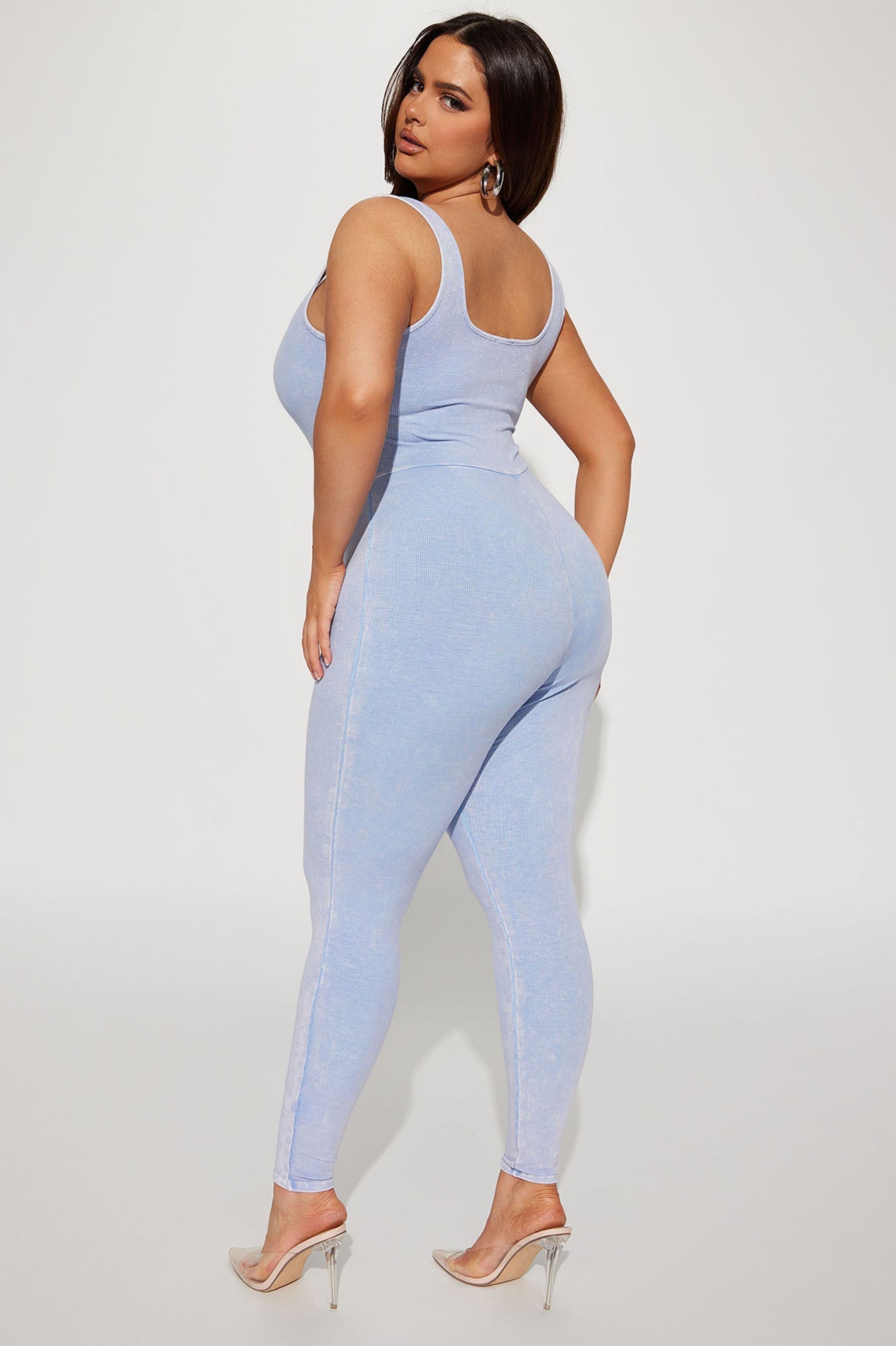 Farrah Blue Faux Lace Up Ribbed Jumpsuit