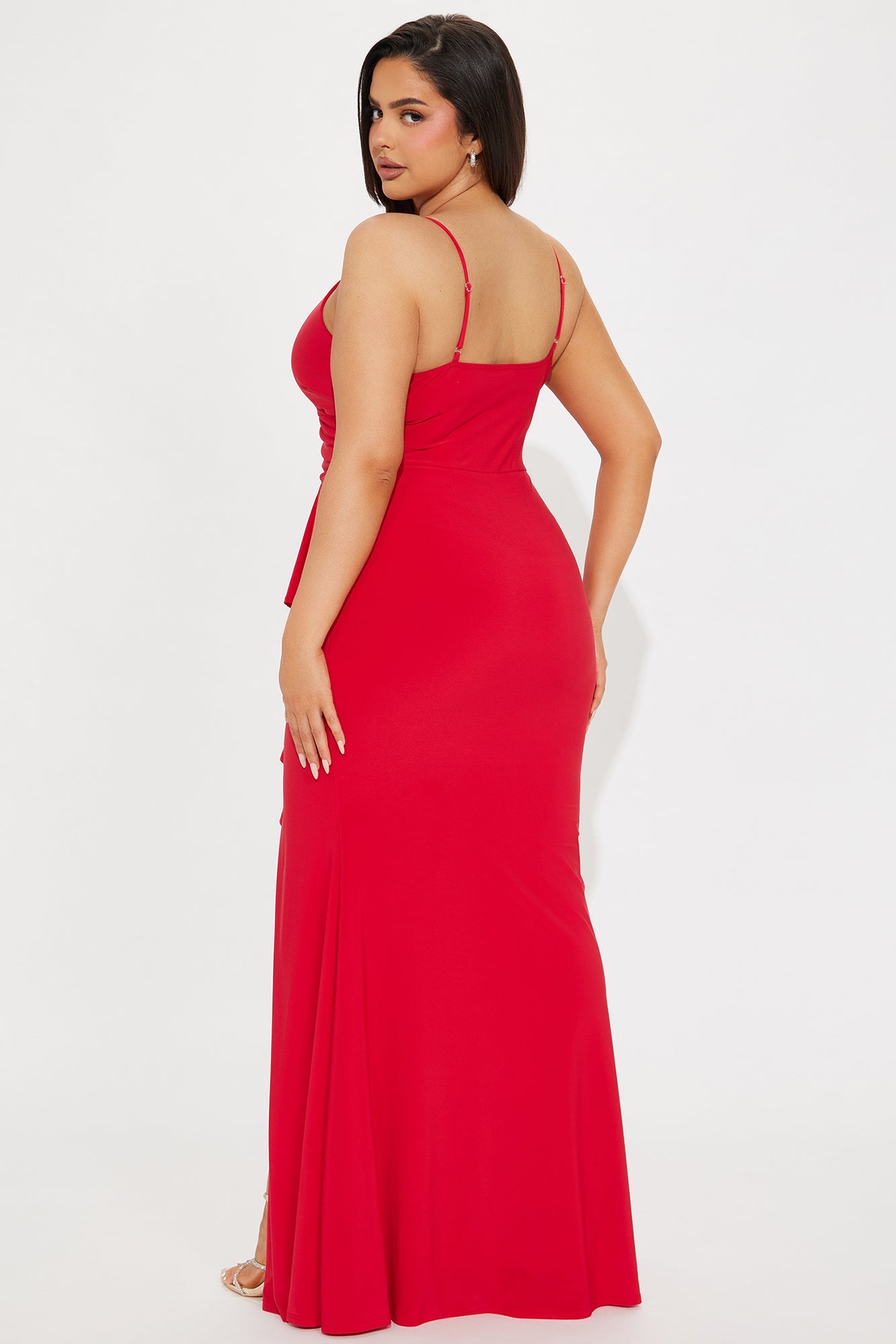 Hailey Red Ruffle Slit Gown