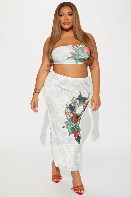 Jessica Ivory Multi Ed Hardy Sacred Heart Skirt Set