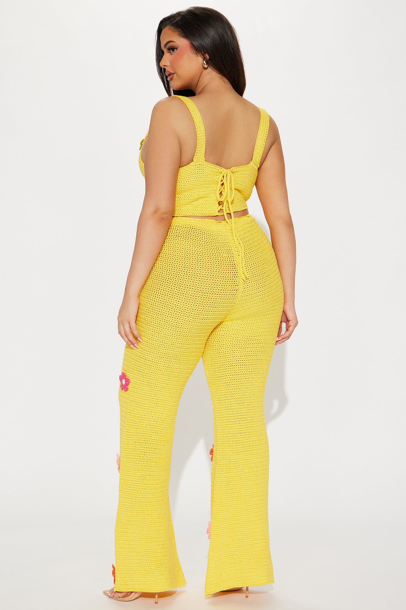 Joanna Yellow Flower Crochet Pant Set