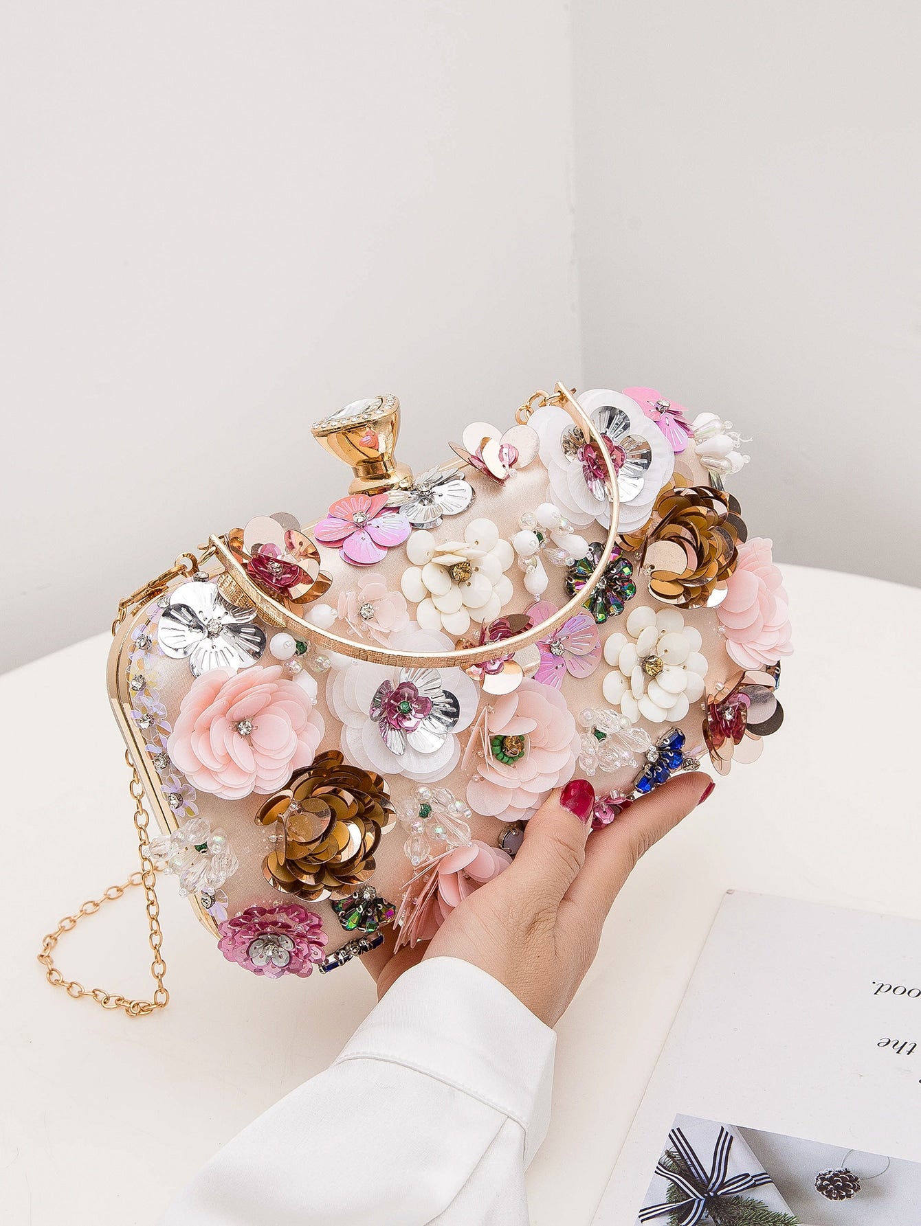 Taylor Rhinestone Mini Beaded Floral Clutch