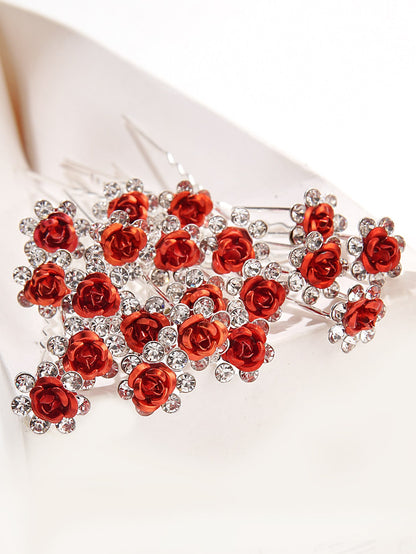 "Oh So Stunning" 20 pcs Metal Rose Hair Pins With Rhinestones