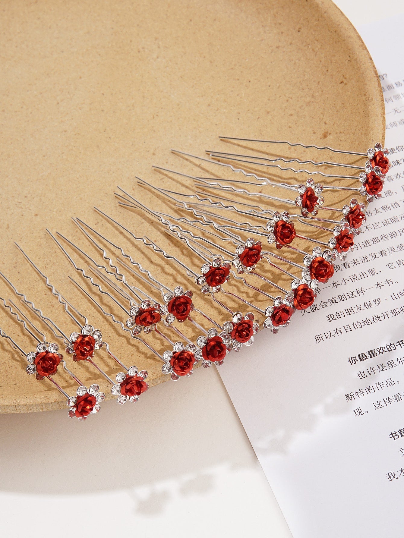 "Oh So Stunning" 20 pcs Metal Rose Hair Pins With Rhinestones