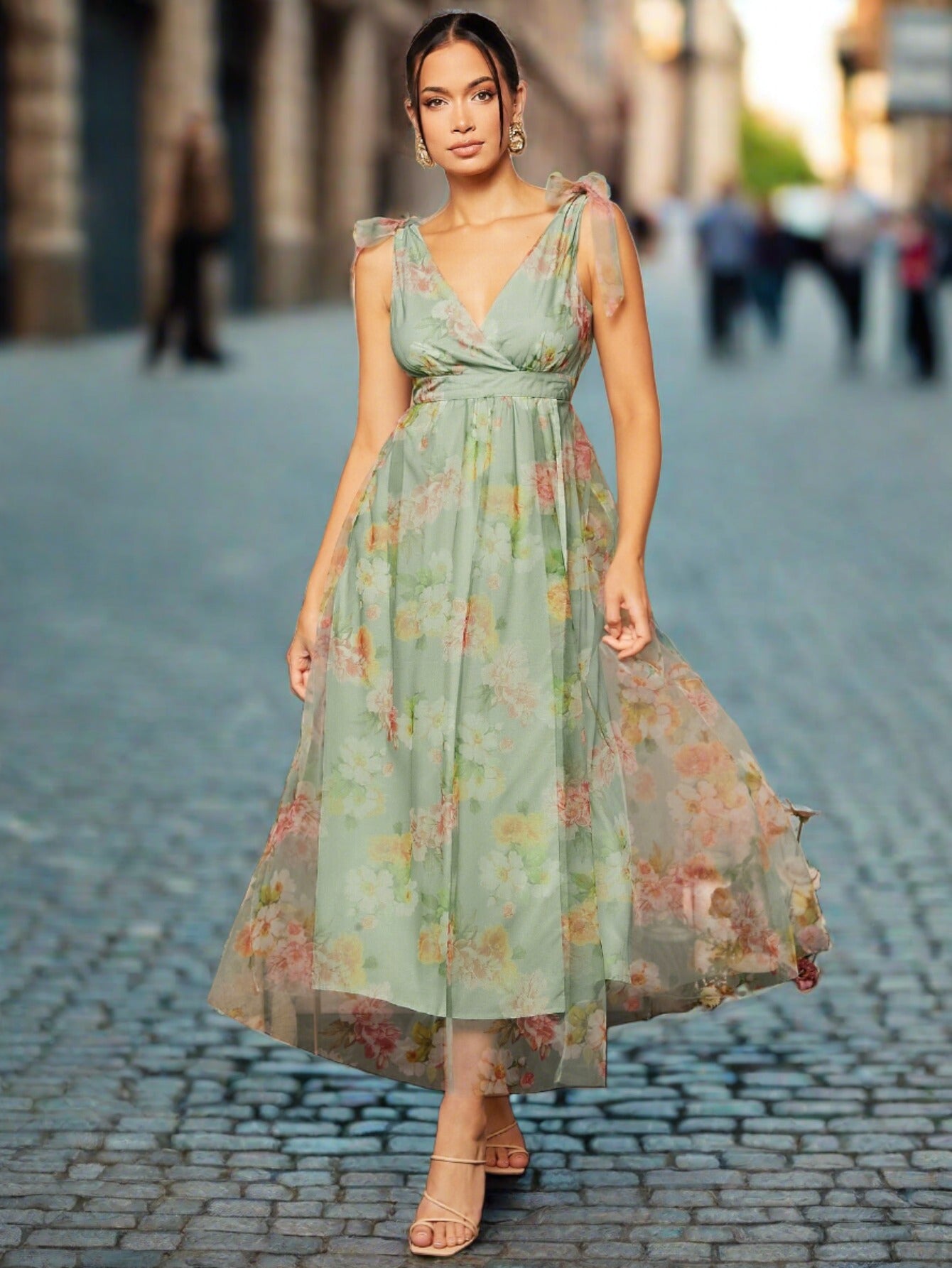 Fanna Mint Green A-Line Floral Dress