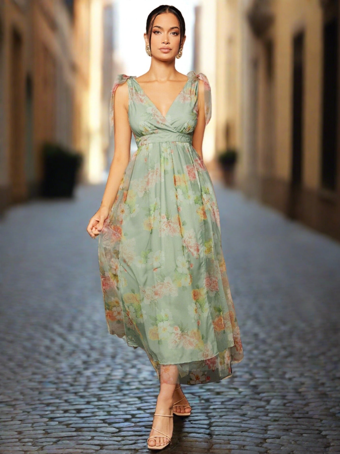 Fanna Mint Green A-Line Floral Dress