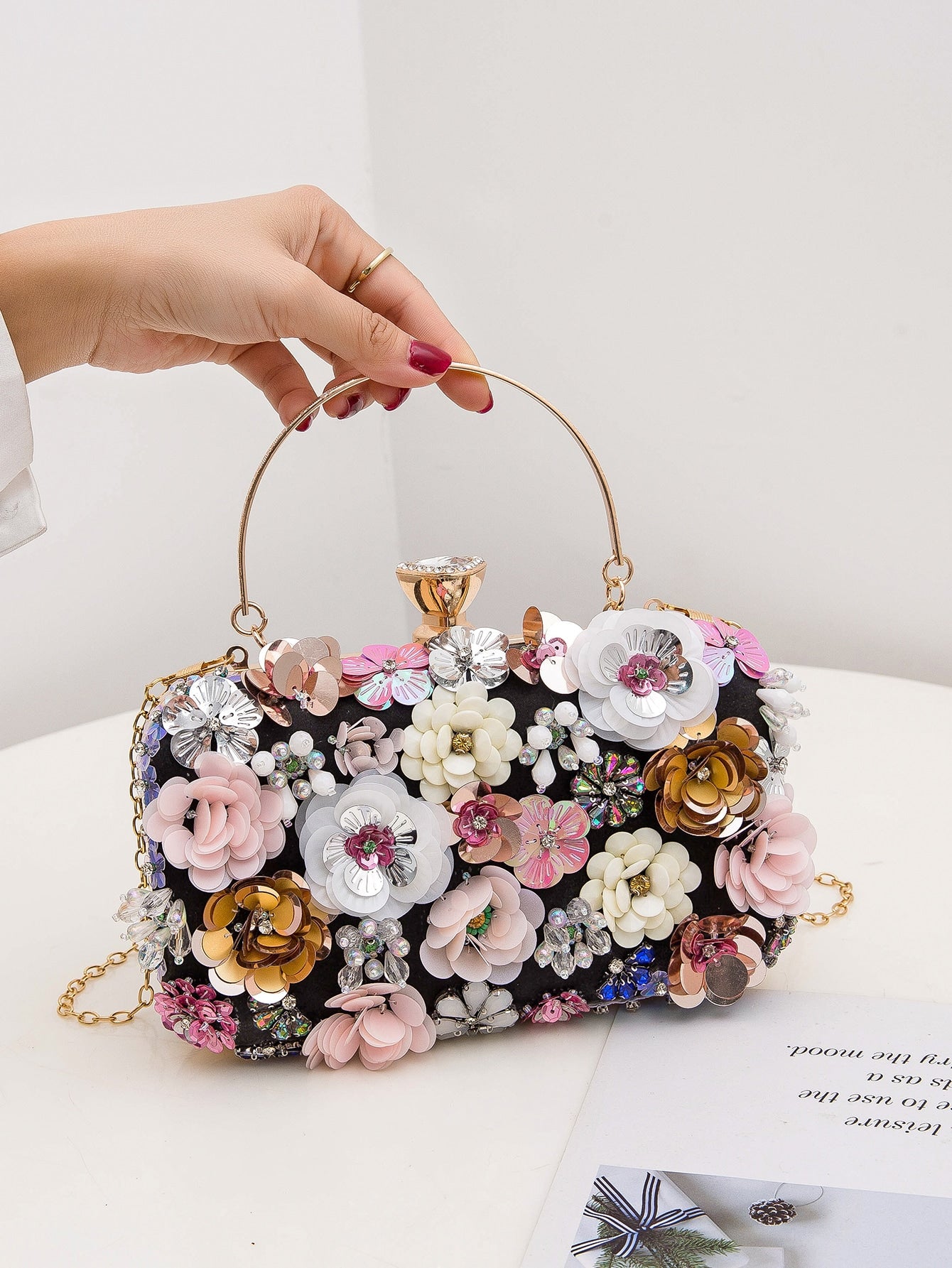 Taylor Rhinestone Mini Beaded Floral Clutch