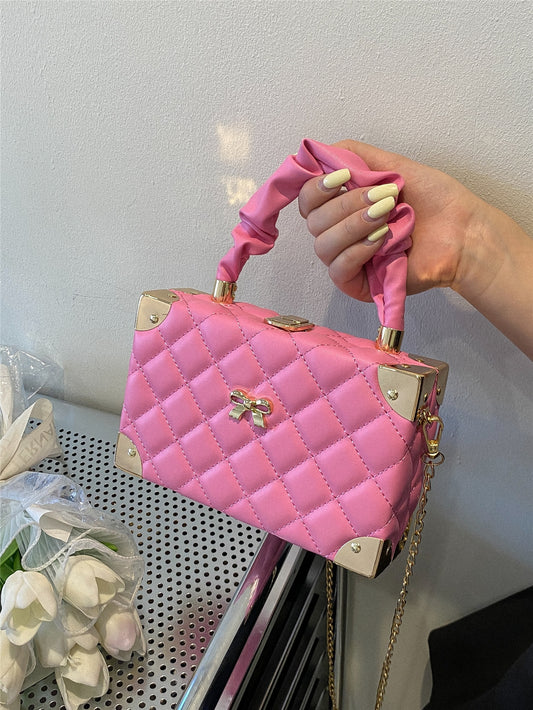 Bianca Hot Pink Quilted Small Box Bag W/ Top Handle