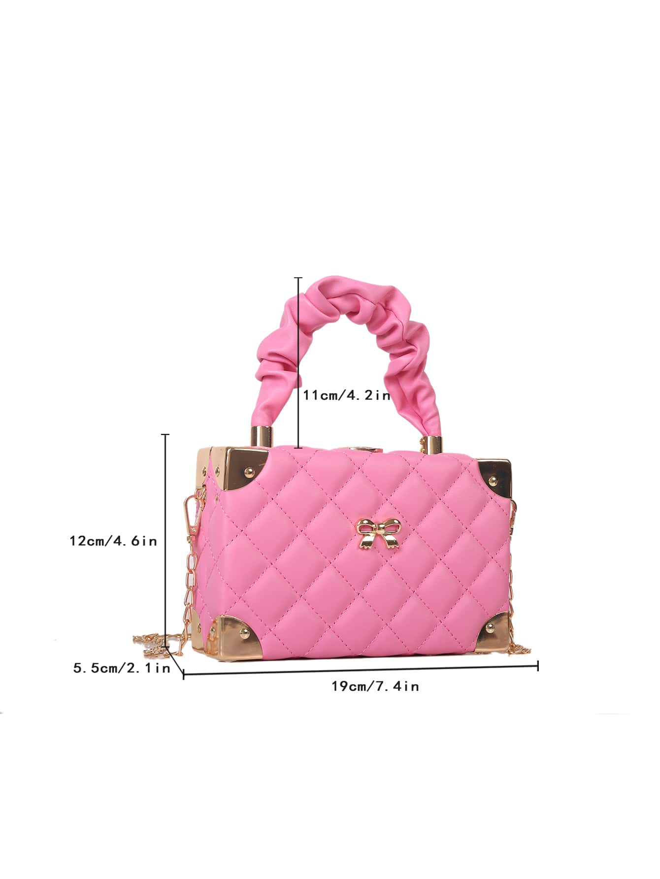 Bianca Hot Pink Quilted Small Box Bag W/ Top Handle