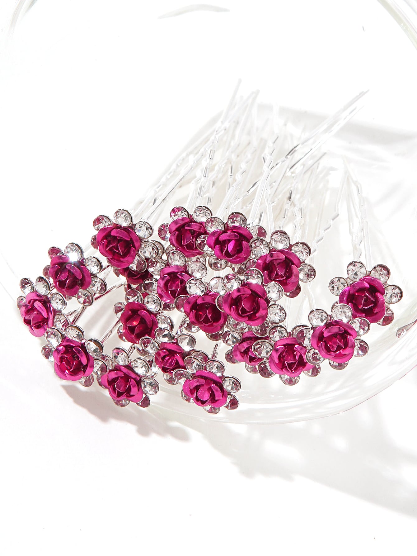 "Oh So Stunning" 20 pcs Metal Rose Hair Pins With Rhinestones