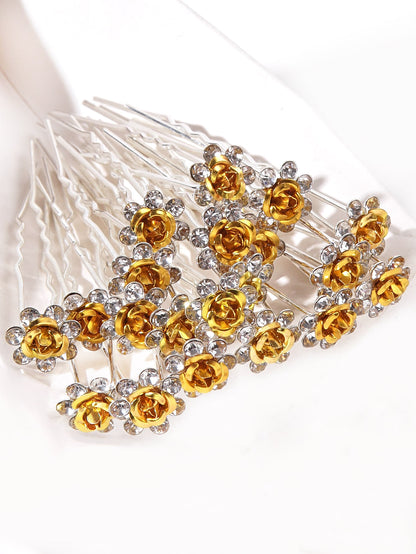 "Oh So Stunning" 20 pcs Metal Rose Hair Pins With Rhinestones