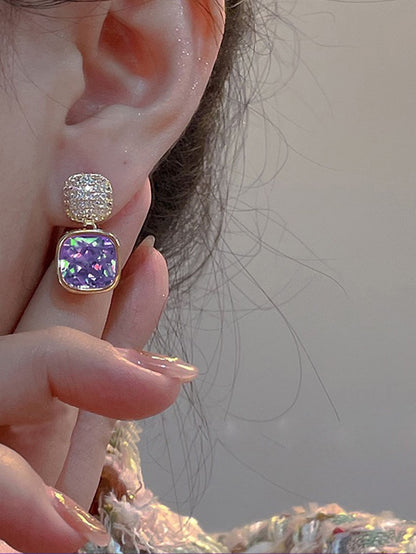 "Simple Showstoppers" Vintage Purple Rhinestone Geometric Earrings