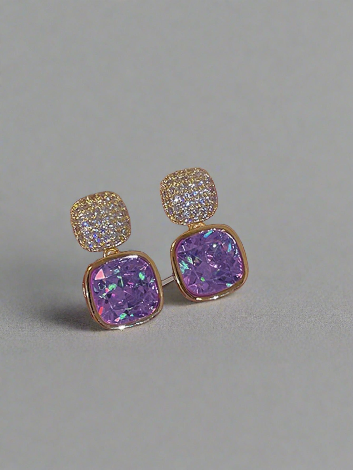 "Simple Showstoppers" Vintage Purple Rhinestone Geometric Earrings