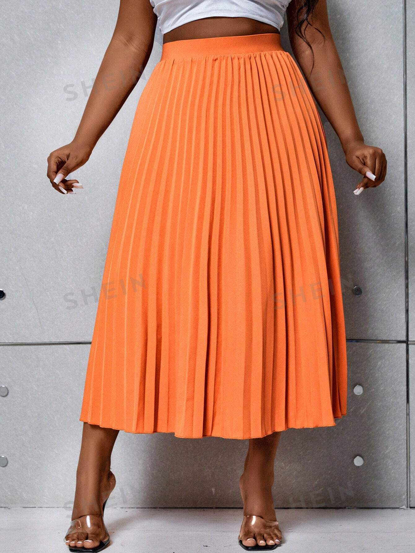 Harmony Orange Pleated Skirt