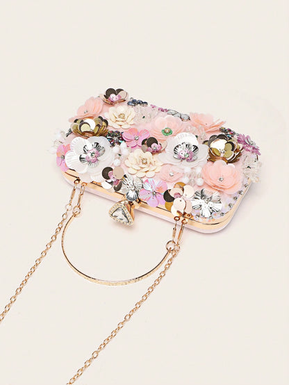 Taylor Rhinestone Mini Beaded Floral Clutch