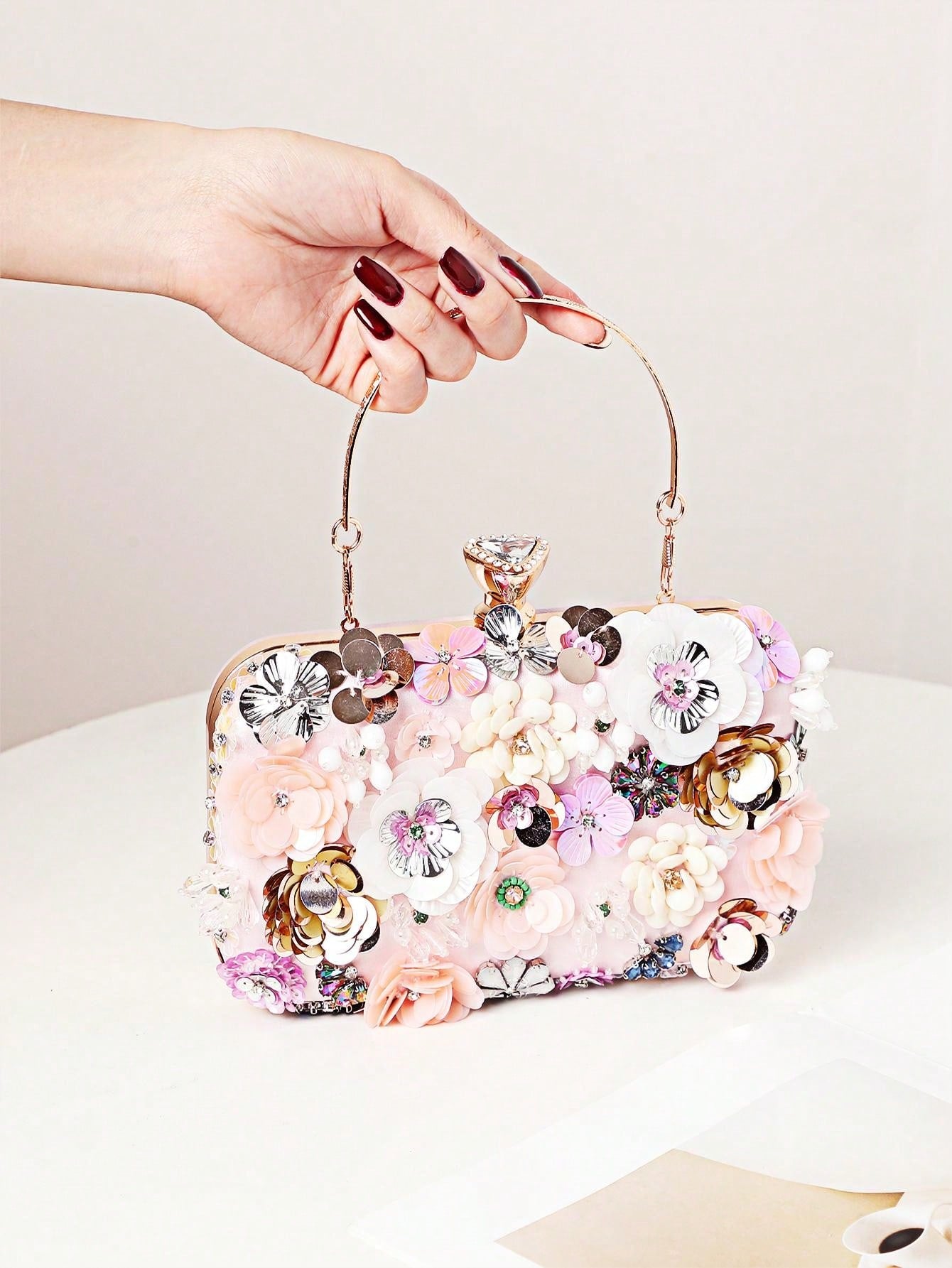 Taylor Rhinestone Mini Beaded Floral Clutch