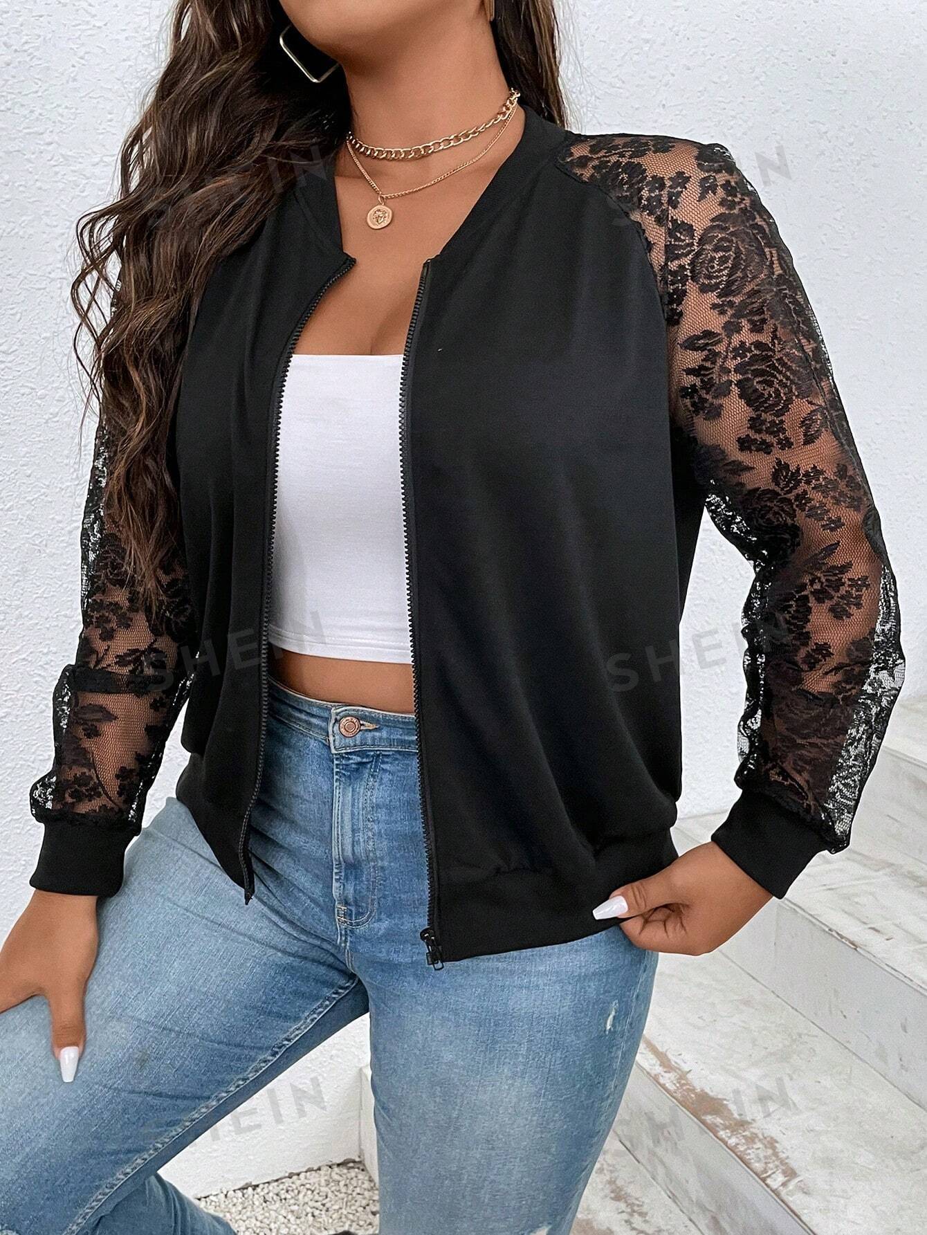 Rosa Contrast Lace Bomber Jacket