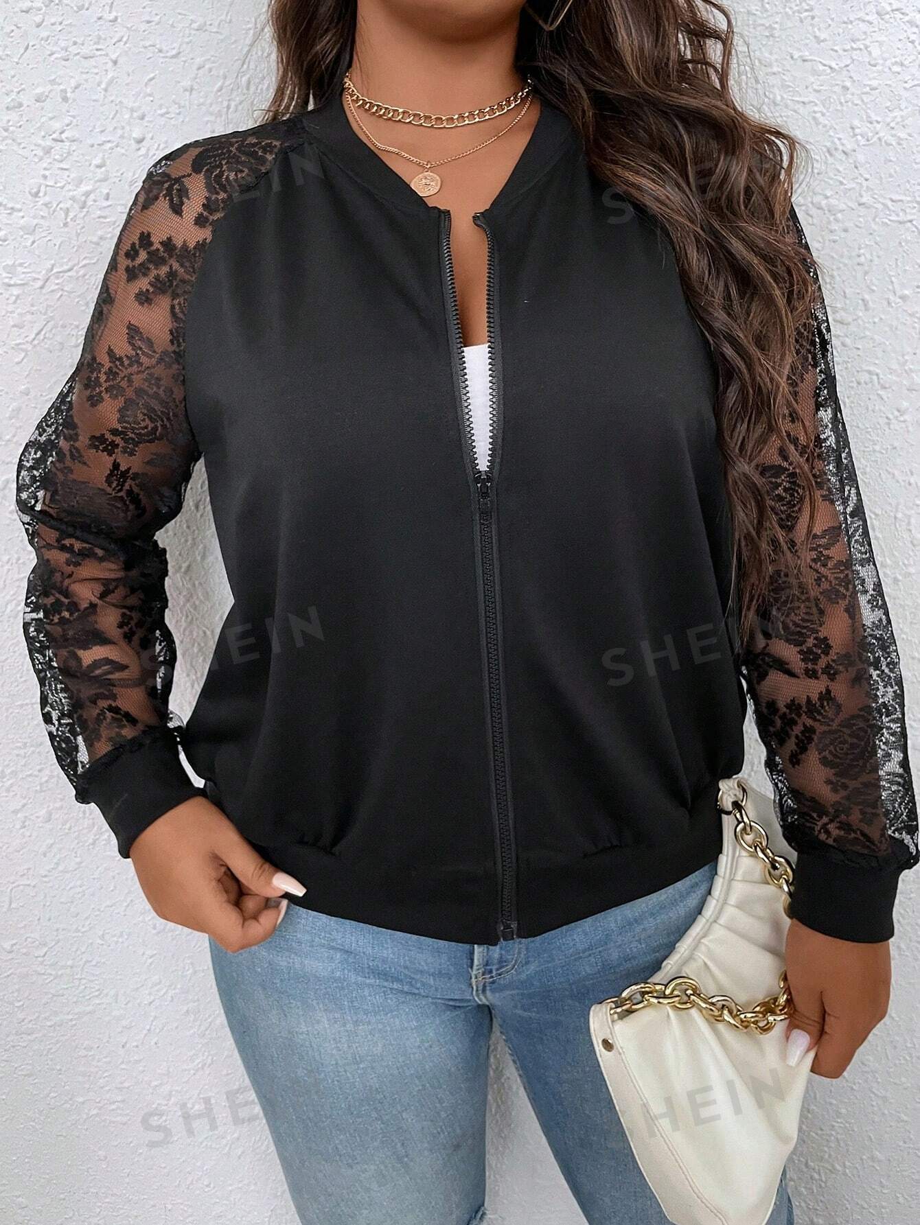 Rosa Contrast Lace Bomber Jacket