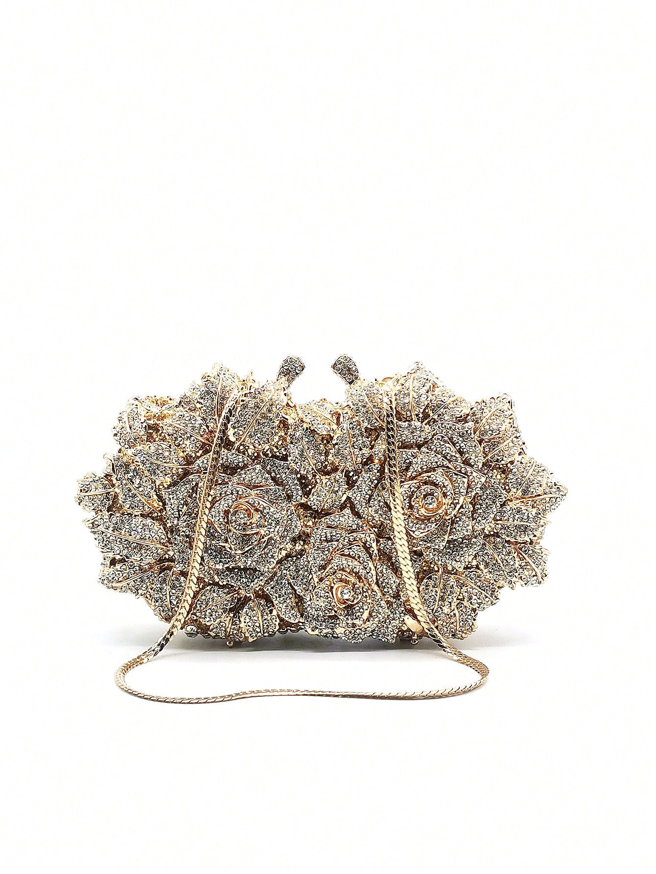 Lola Mini Flower Rhinestone Chain Strap Clutch