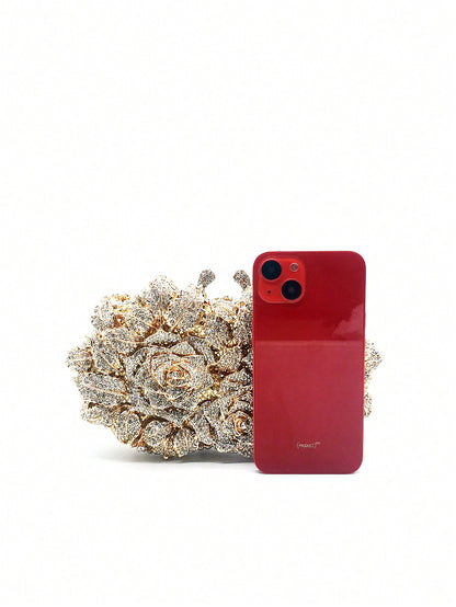 Lola Mini Flower Rhinestone Chain Strap Clutch