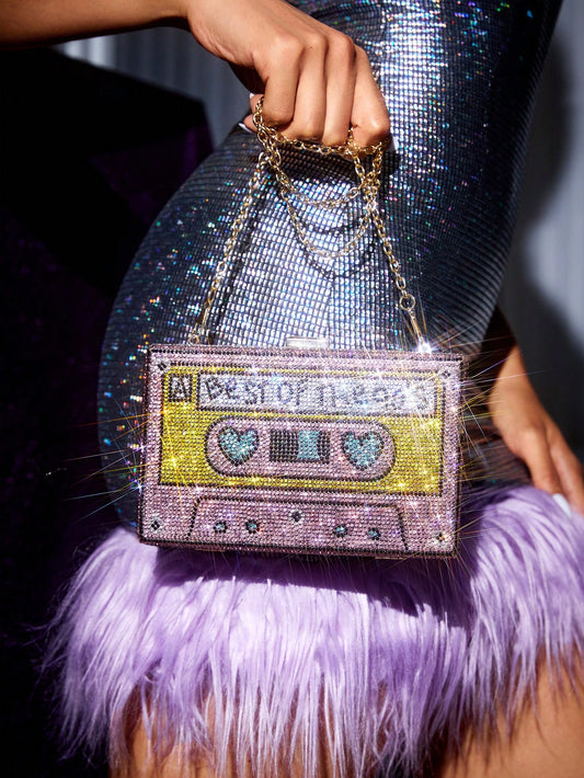 Seeria Pink Mini Diamond Radio Shaped Handbag