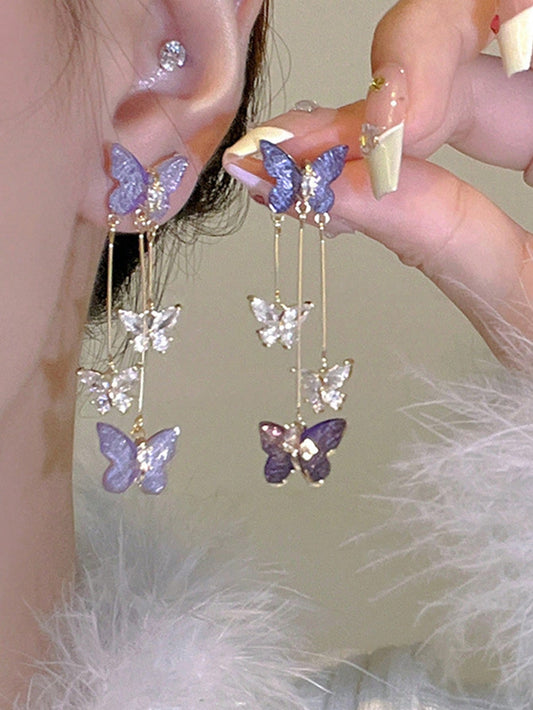 "Fairy Me Away" Purple Butterfly Long Tassel Earrings