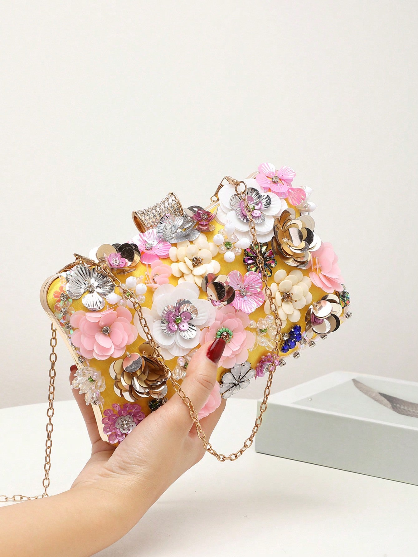 Taylor Rhinestone Mini Beaded Floral Clutch