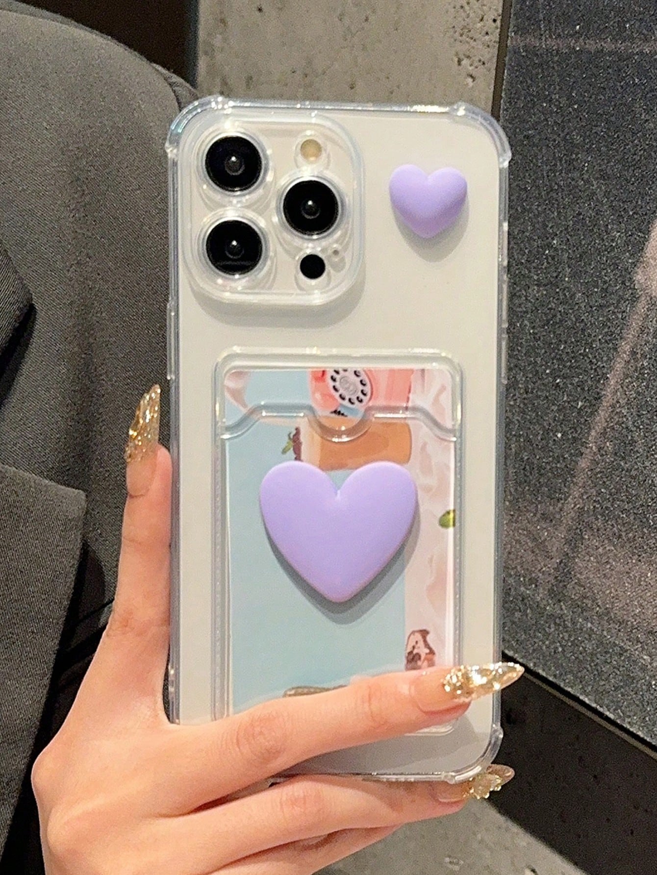 "Kiss Me Twice" Sliding Heart Sticker Picture Frame iPhone Card Holder