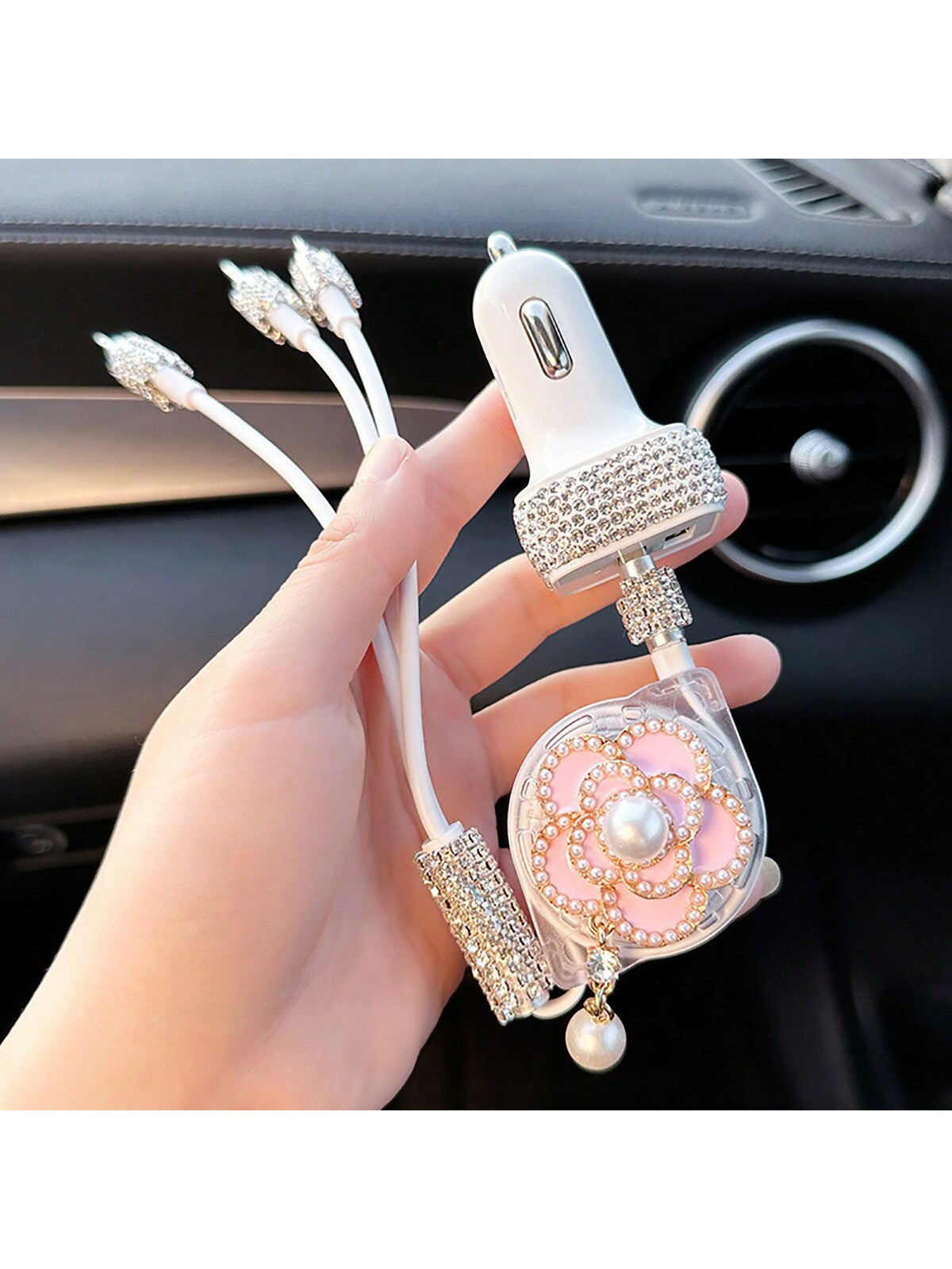 Diamond Inlaid Car Charger, Multi-Port Phone Data Cable