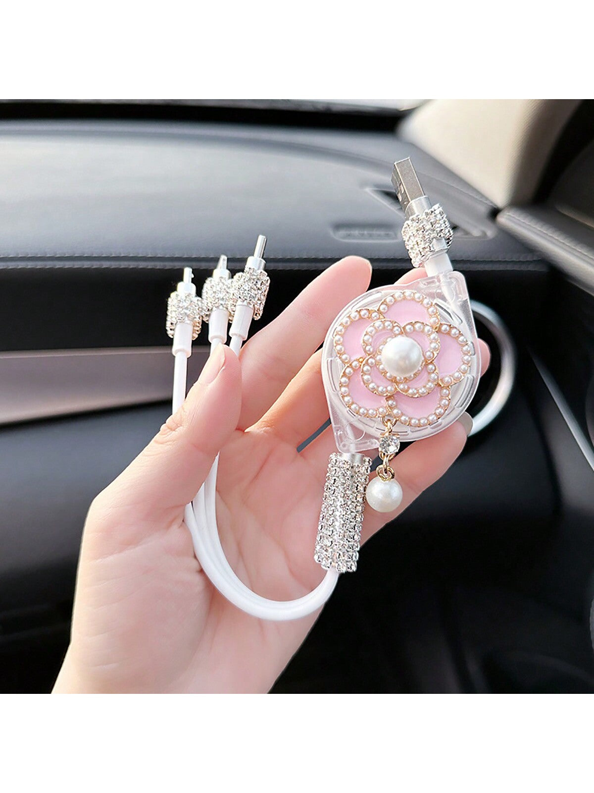 Diamond Inlaid Car Charger, Multi-Port Phone Data Cable