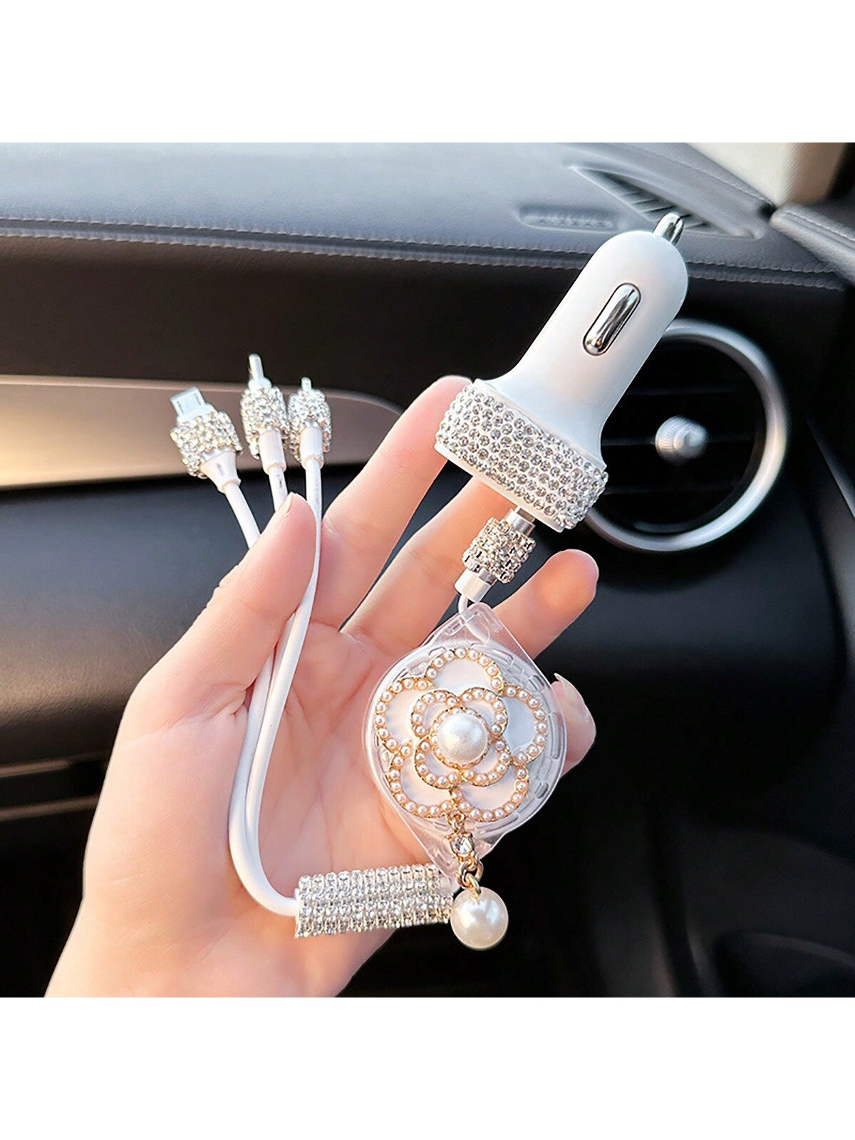 Diamond Inlaid Car Charger, Multi-Port Phone Data Cable