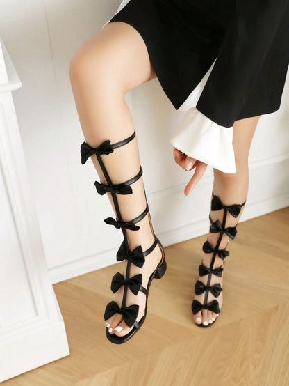 Peep Toe Cut-Out Bowknot High-Top Roman Sandals