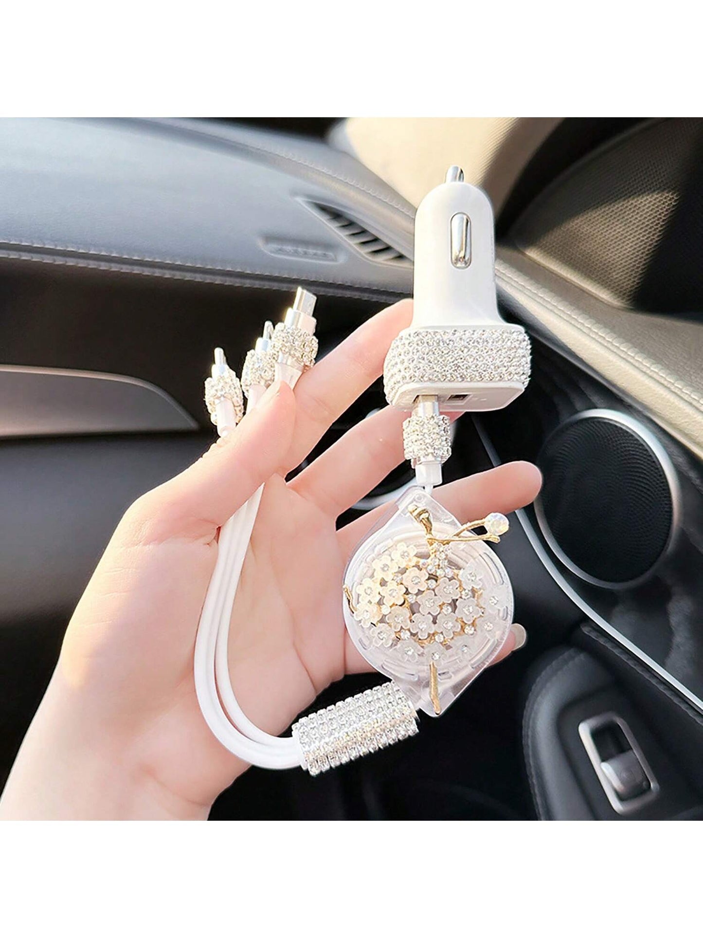 Diamond Inlaid Car Charger, Multi-Port Phone Data Cable