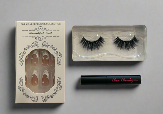 "Decadent Diva" China Faux Mink Eyelash & Press-on Nails Set - Hypoallergenic