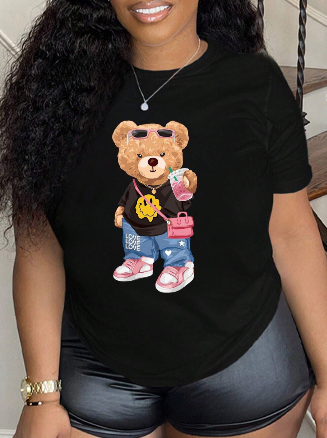 Evelin Cartoon Bear Graphic Tee