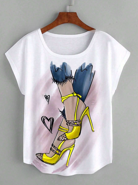 Jenna Heart & Character Print Graphic Sleeve T-Shirt