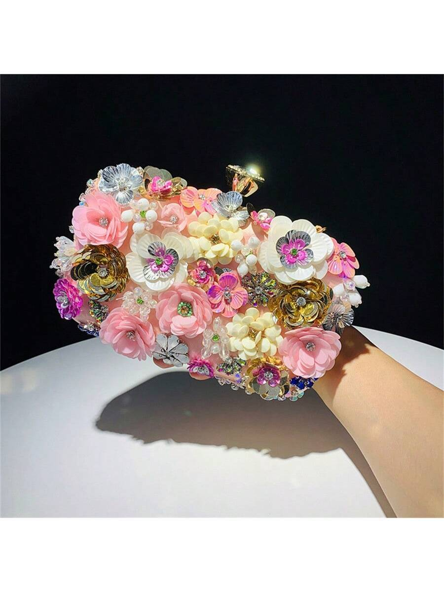 Sybil Handmade Flower Beaded Clutch Bag Shoulder Bag