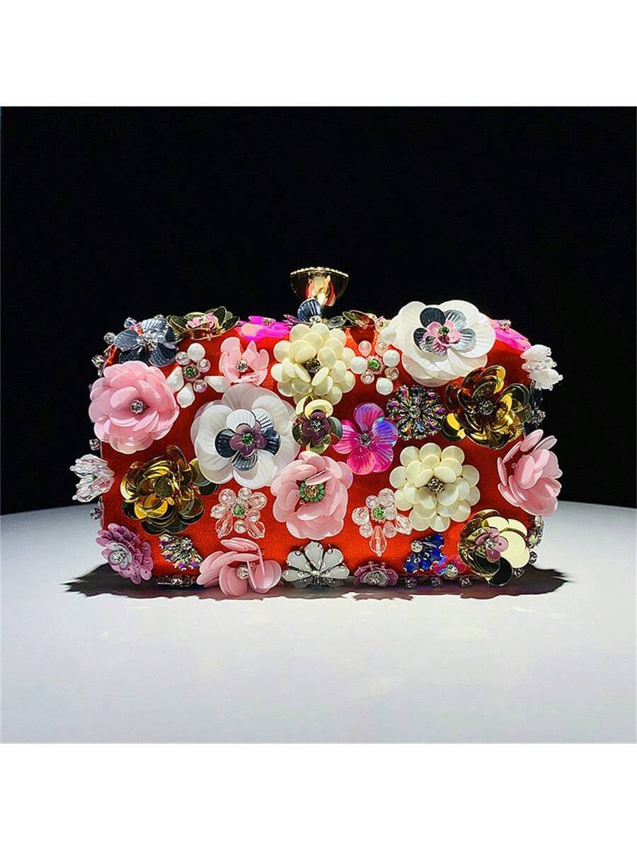 Sybil Handmade Flower Beaded Clutch Bag Shoulder Bag