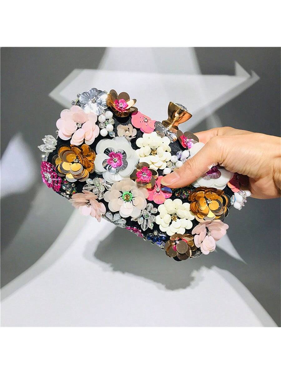 Sybil Handmade Flower Beaded Clutch Bag Shoulder Bag