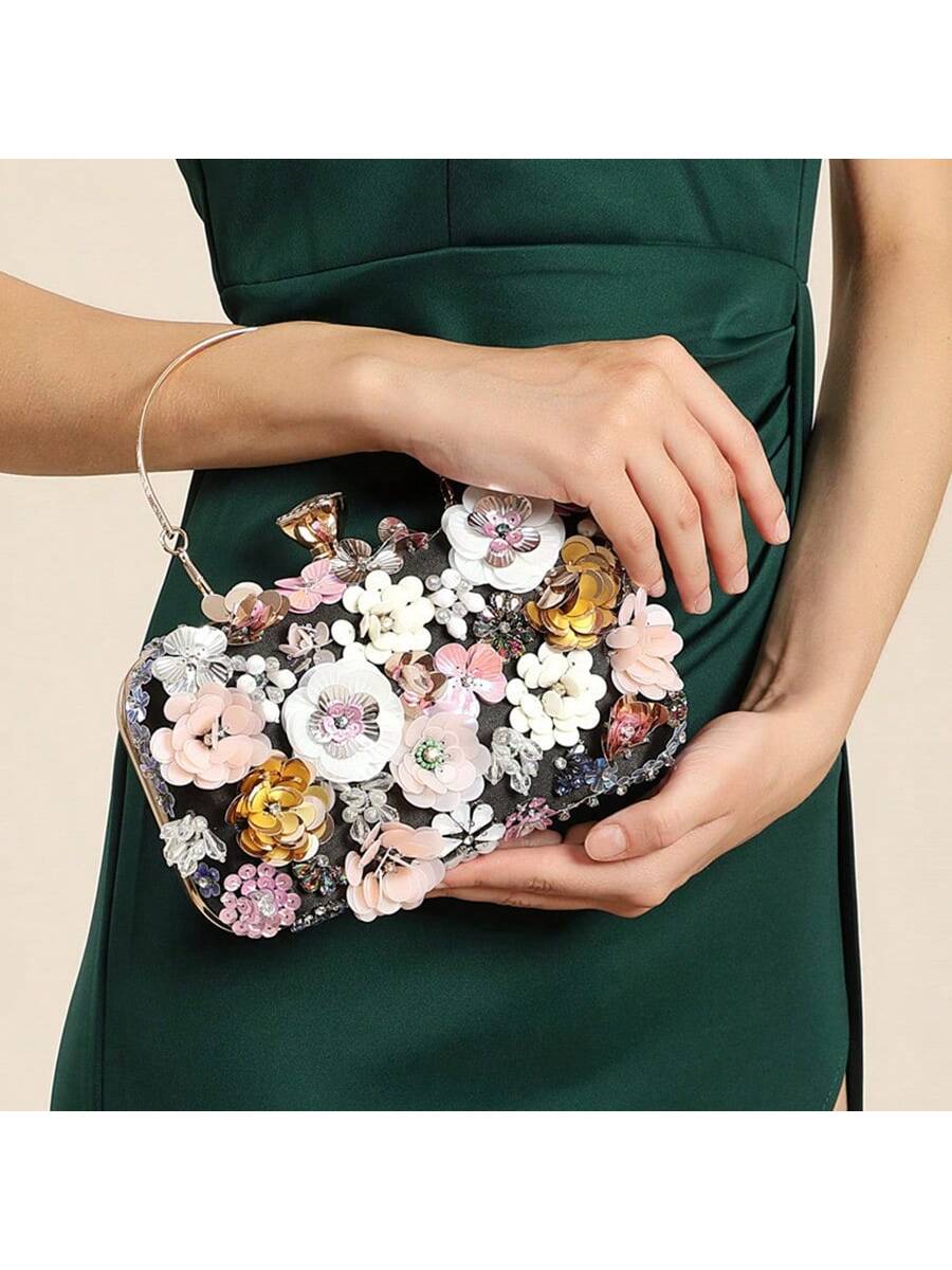 Sybil Handmade Flower Beaded Clutch Bag Shoulder Bag