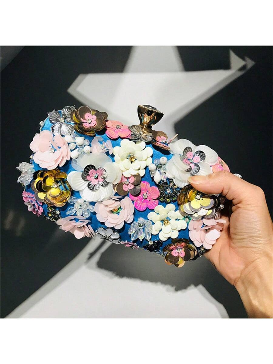 Sybil Handmade Flower Beaded Clutch Bag Shoulder Bag