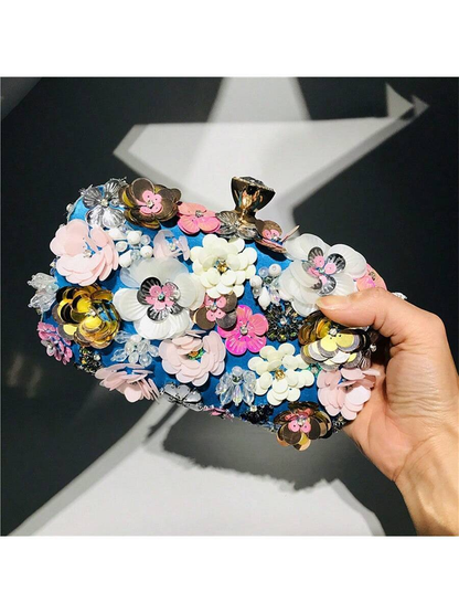 Sybil Handmade Flower Beaded Clutch Bag Shoulder Bag